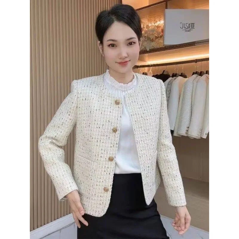 小さな香りのコート レディース 春秋 2025 新作 ジャケット 女性 ショート丈 気質 アウター ファッション ハイ ブルー オーバーコート レディース トップス