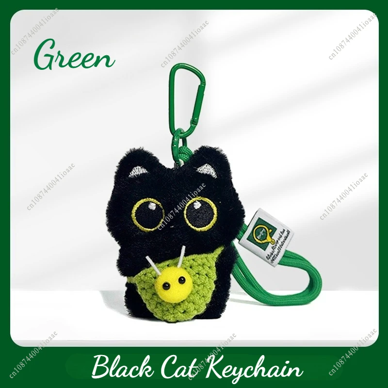 Ciondolo per borsa con ciondolo portachiavi in peluche con gatto nero super carino con ciondolo colorato per zaino intrecciato a mano Portachiavi Kawaii per regali per bambini