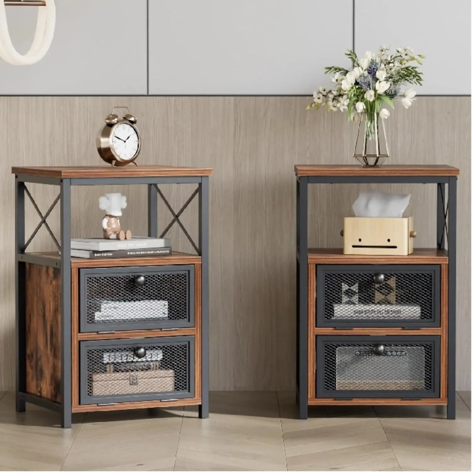 Nightstand Set of 2, End Table with Flip Drawer, Modern Night Stand for Bedroom,Living Room, Office, Easy Assembly, Customized