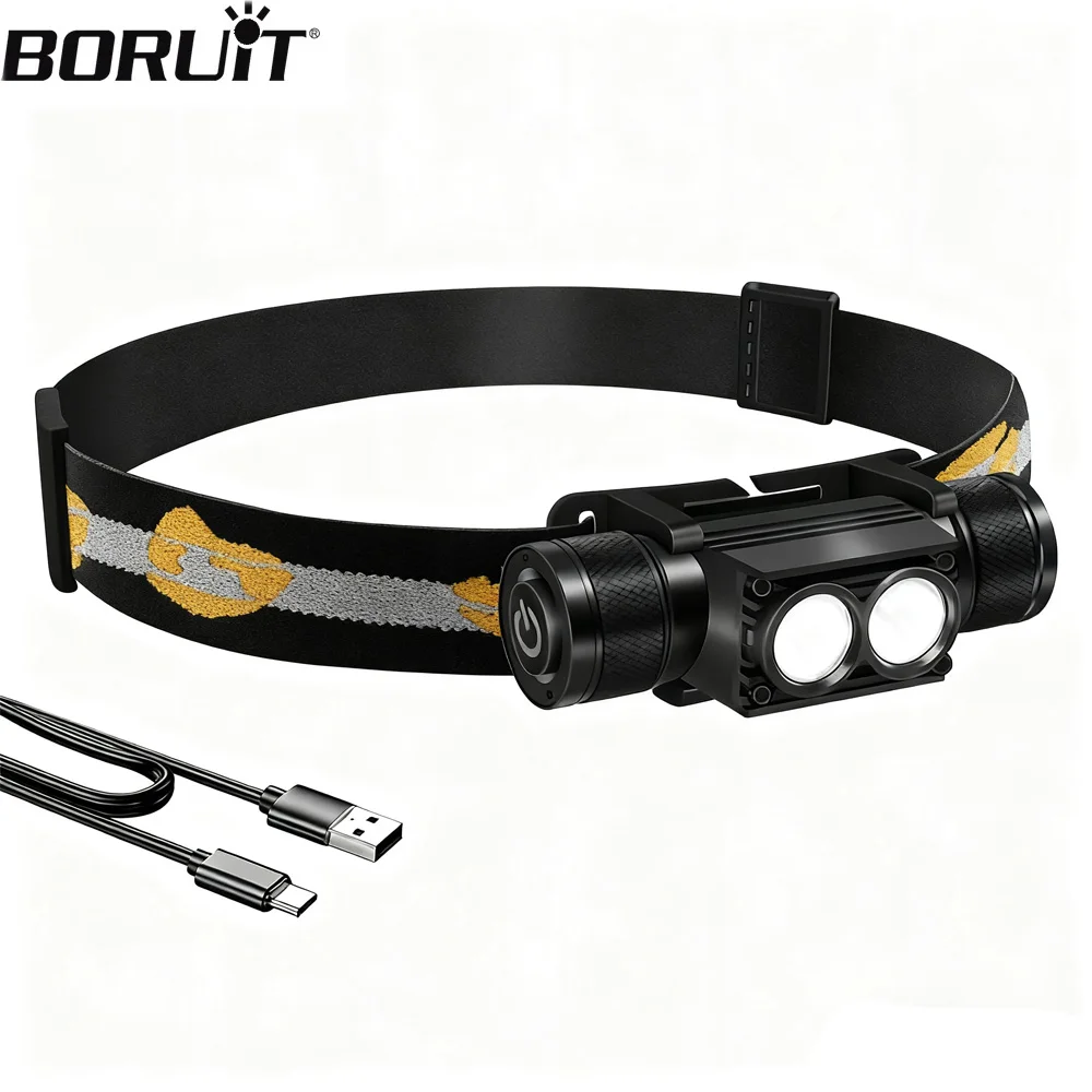 

BORUiT New D25 LED Mini Headlamp 3000LM Type-C Rechargeable High Power Headlight Head Torch Waterproof Camping Fishing Lighting
