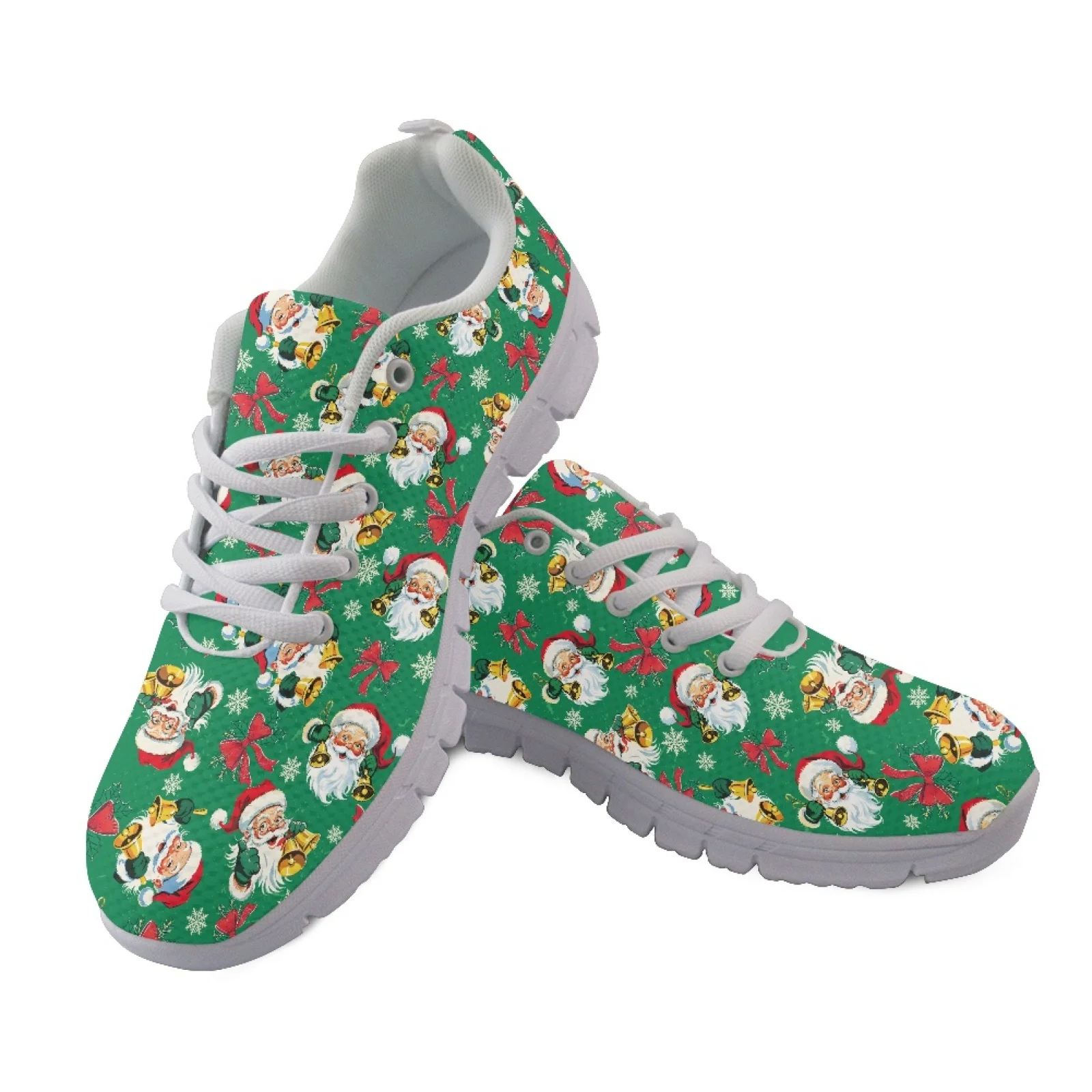 Coloranimal Santa Claus Bow Running Shoe Mesh & EVA Sole Running Sport Sneaker Lace-up Tennis Sneakers for Women