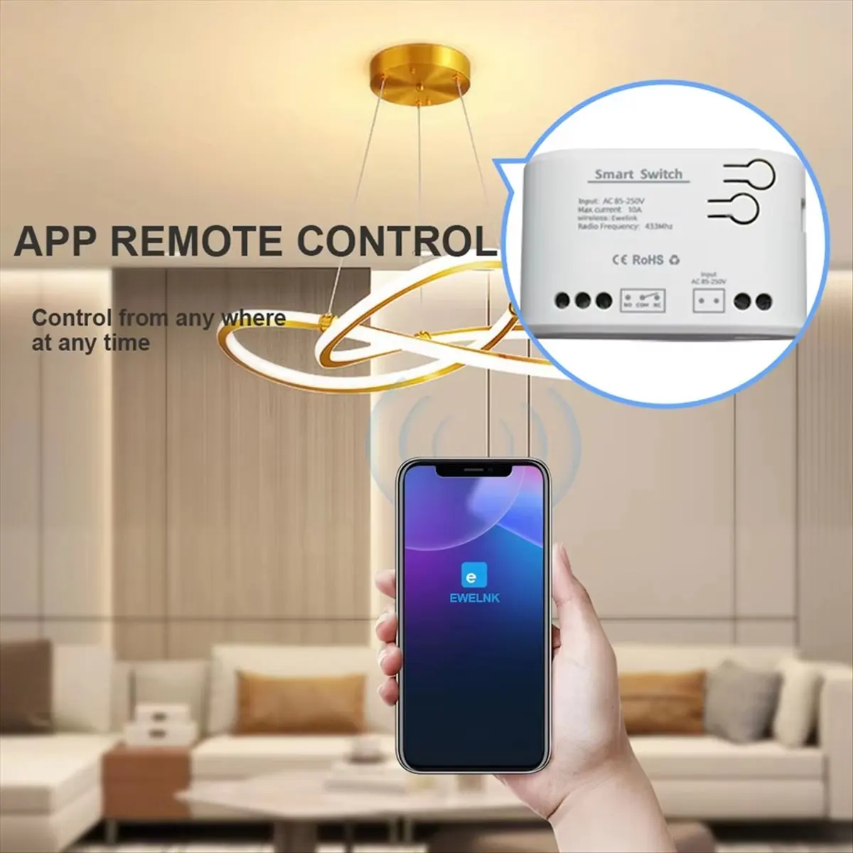 WIFI وحدة تبديل ذكية التيار المتناوب 85-250 فولت بوصة الموقت الذكية التتابع APP تحكم التحكم الصوتي 1-Ch بوصة التتابع #5