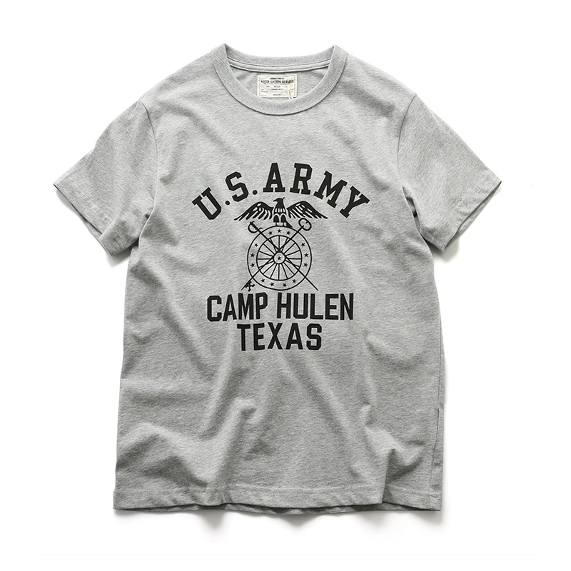 

Retro American Military Letter Print Pure Cotton round Ne ort Sve T-irt Trendy Brand Summer Couple f Sve Base ...