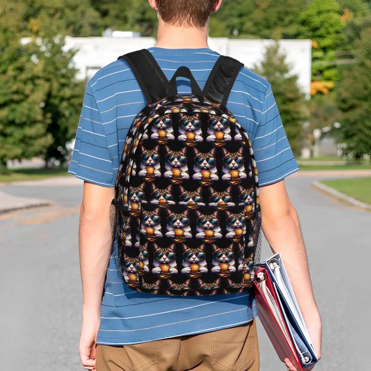 A Cat Eating A Hamburger Backpack Student BookBag Kids School Bag Computer Shoulder Bags for Men Women