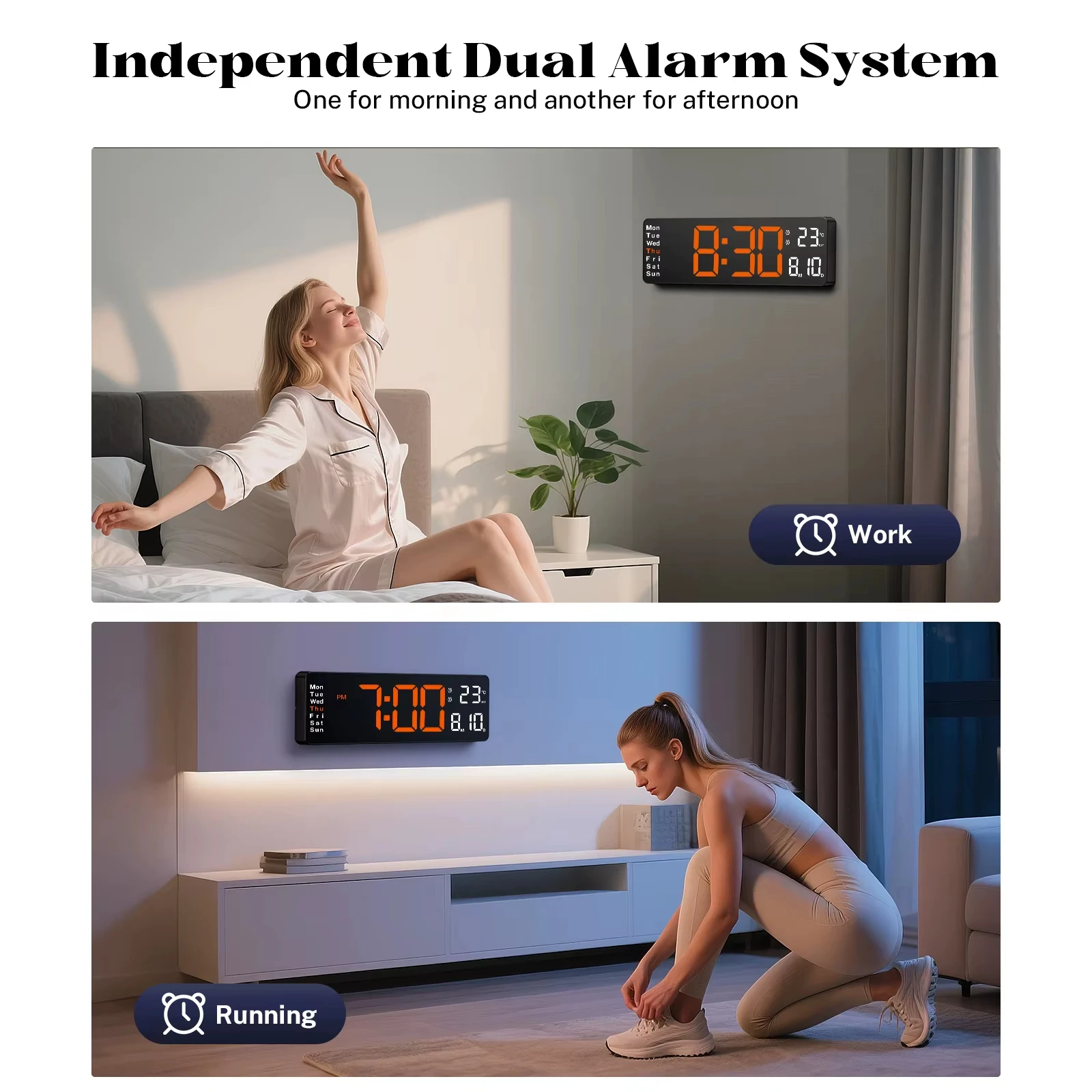 ساعة رقمية كبيرة مقاس 16 بوصة من Tempospark للفصل الدراسي، وساعات حائط رقمية مع جهاز تحكم عن بعد، وساعة حائط LED مع التاريخ والأسبوع والمنبه