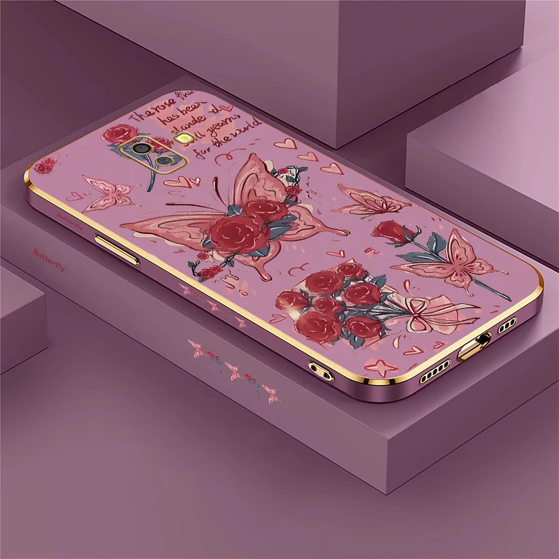 Colorful Butterfly Plating Case For Samsung Galaxy J4 J6 Plus 2018 J4 J5 J7 Prime J730 J7 Pro J7 2017 Soft Flower Rose Cover