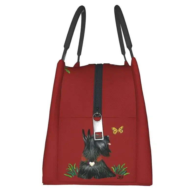 Scottish Terrier Watching A Butterfly Insulated Lunch Bags for Women Scottie Dog Portable Cooler Thermal Food Lunch Box