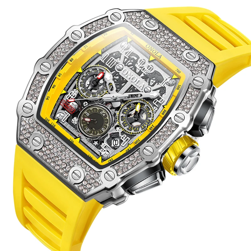 ONOLA High Quality Automatic Man Watch Luxury Full Diamond Luminous Waterproof Sports Men Mechanical Watches Men Clock