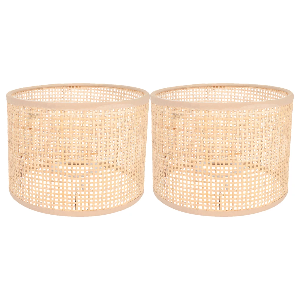 

2pcs Rattan Lampshade Woven Pendant Light Shades Hand Knitted Table Chandelier Covers 16x12 Grid Soft Lighting Decorative Bamboo