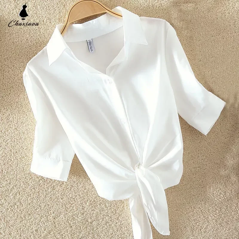 

Summer Casual Women's Shirt 2024 Shawl White Buttoned Up Blouse Women Cotton Woman Tops Elegant Lady Tunics Clothes 19870