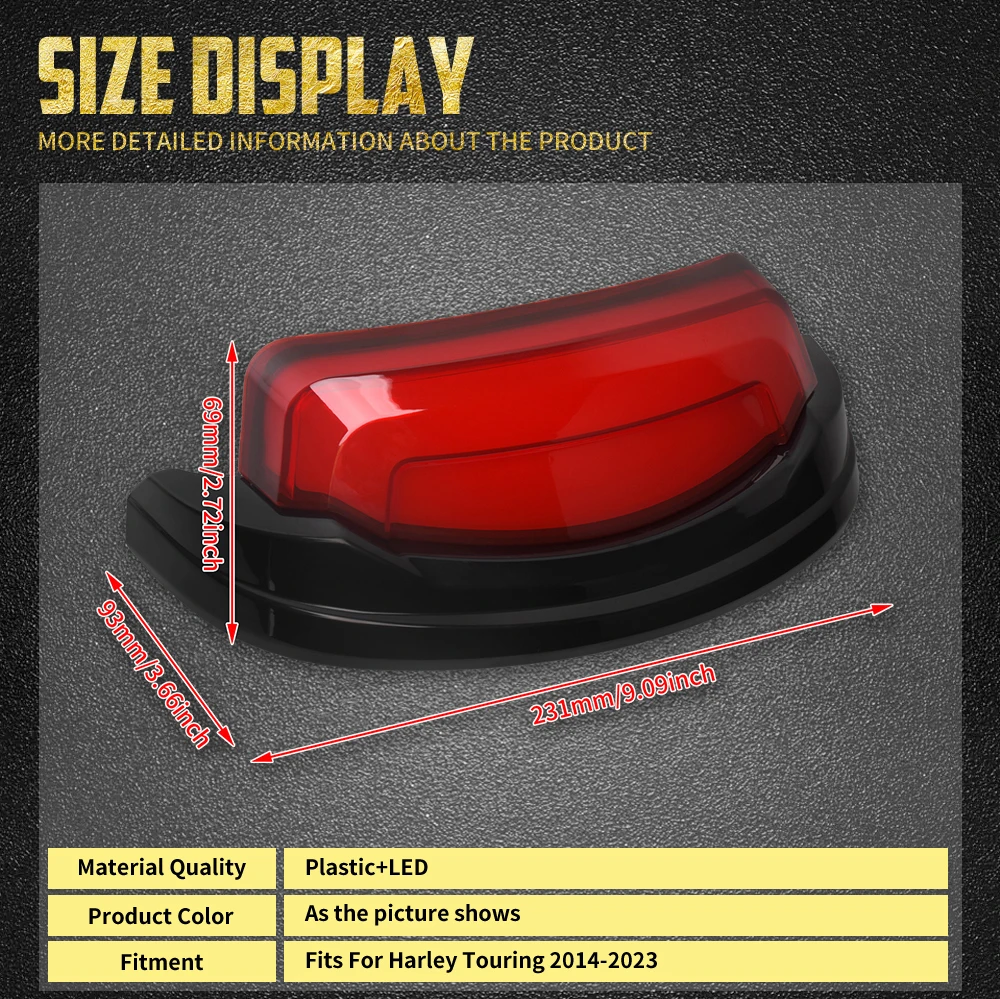 Motorcycle Rear Fender LED Brake Tip Light Running Taillight Lamp For Harley Touring Street Electra Glide Ultra Limited 2014-23