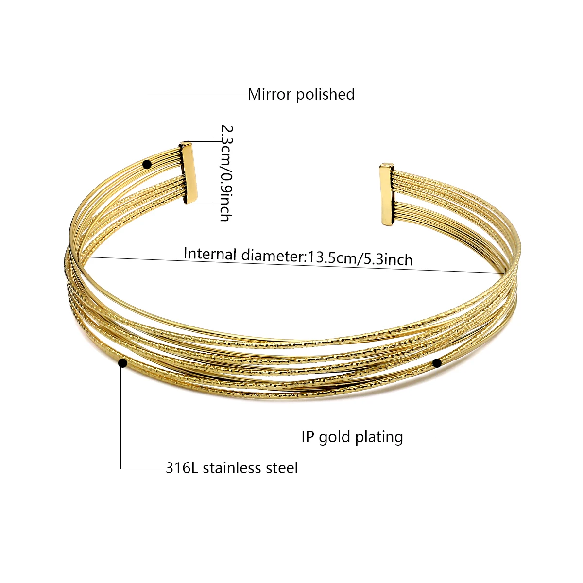 Stainless Steel 18K Gold PVD Plated Metal Layered Hollow Necklace Waterproof Stylish Waterproof Jewelry Gift