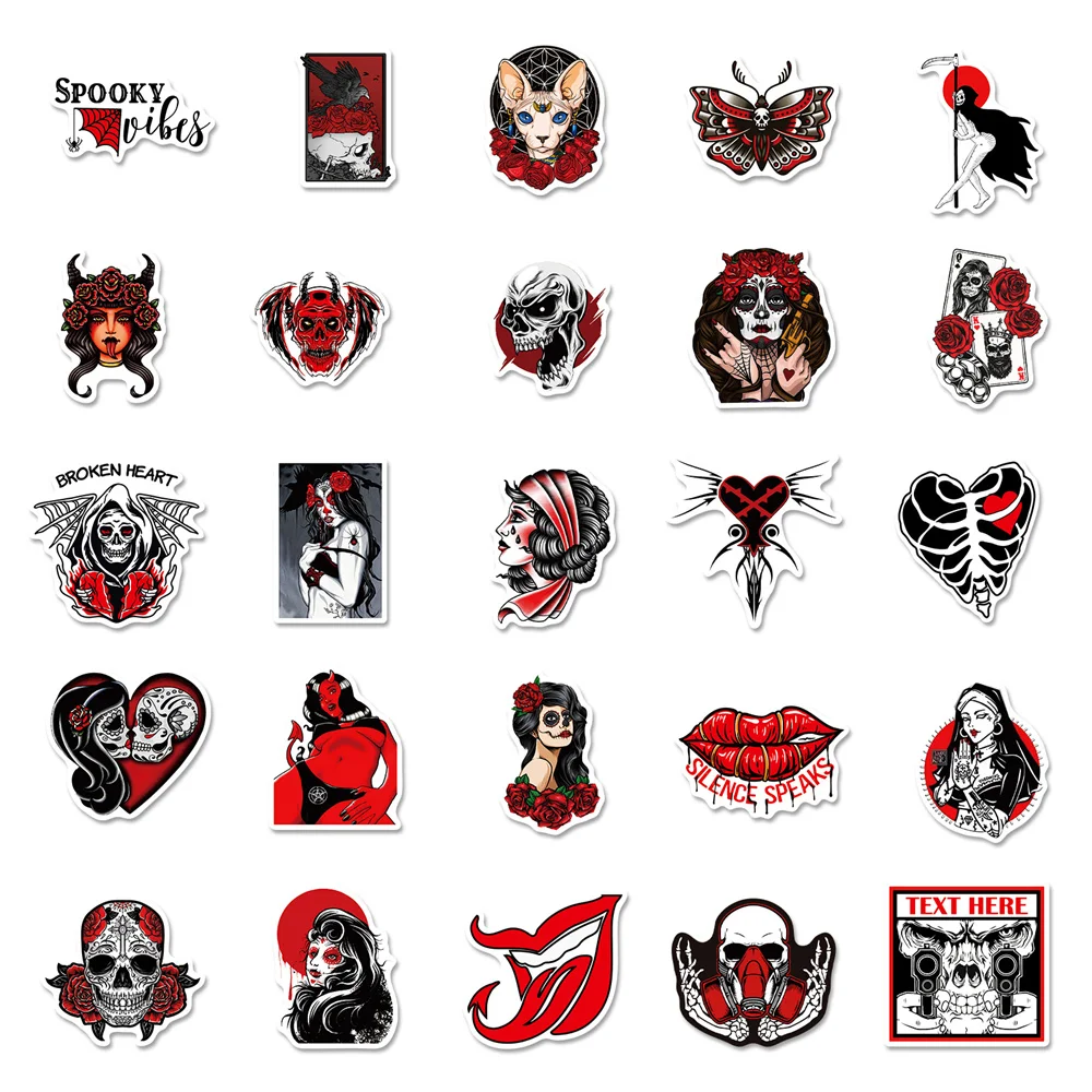 10/30/50PCS Rouge Et Noir Gothique Graffiti Autocollant Imperméable Tendance Créative Décoration Démon Terreur Série Décalque HelmetWholesale