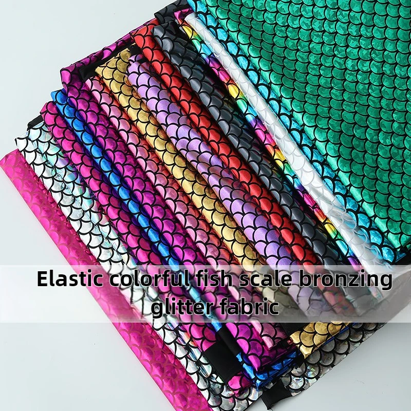 

Fish Scale Bronzing Glitter Fabric Knitted Stretch By The Meter for Stage Costumes Clothes Dress Pant Diy Sewing Cloth Gold Red