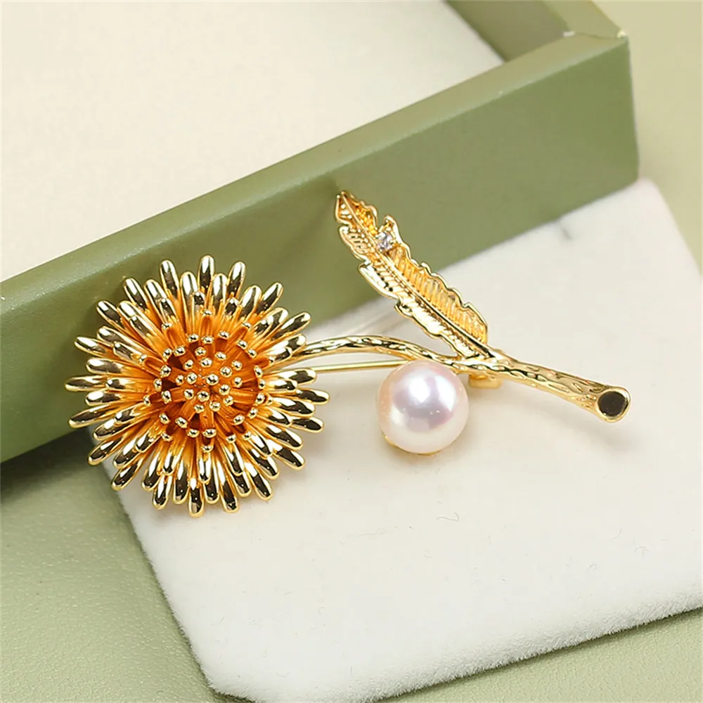 DIY Accessories Exquisite Sunflower Brooch High-end Women's Thick Gold-plated Micro Inlaid Zircon Brooch Empty Holder