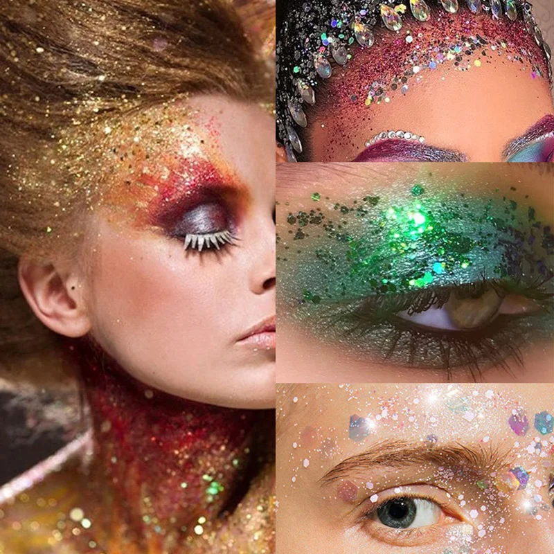 Glitter Gel Flash Ombretto liquido Festival Trucco scenico Viso multifunzionale Labbra Decorazione capelli Cosmetici Feste Corpo con paillettes