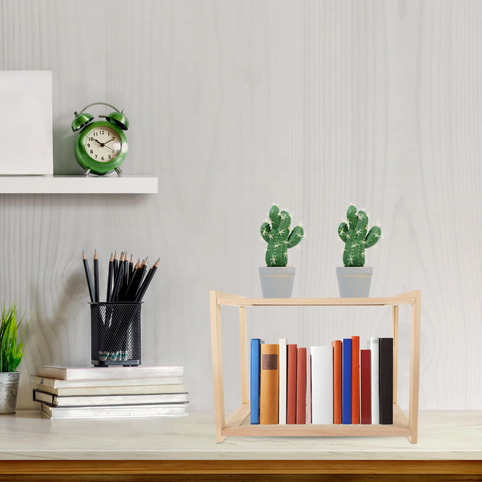 

2 Layers 30CM Book Storage Rack Desktop ganizer Shelf for Books Magazines Sturdy Support Easy Clean Decorative Bohemian Style