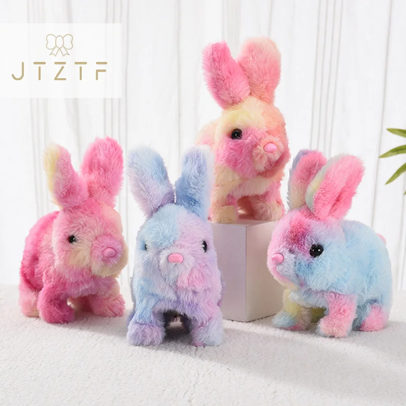 

Rainbow Rabbit Electronic Plush Toy Can Walking Jumping Squeaking Tail Wagging Stuffed Bunny Doll Toys For Children Gift