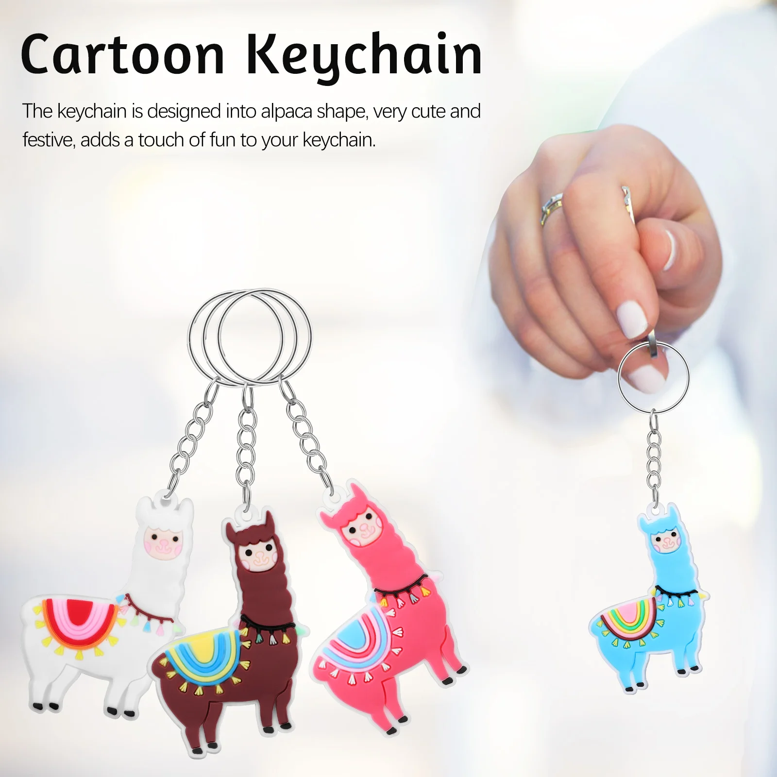 

12 Pcs Alpaca Keychain Cute Cartoon Kawaii Girls Keyrings PVC Kids Pendant Wallet Bags Charm Blue Pink White Brown Accessories