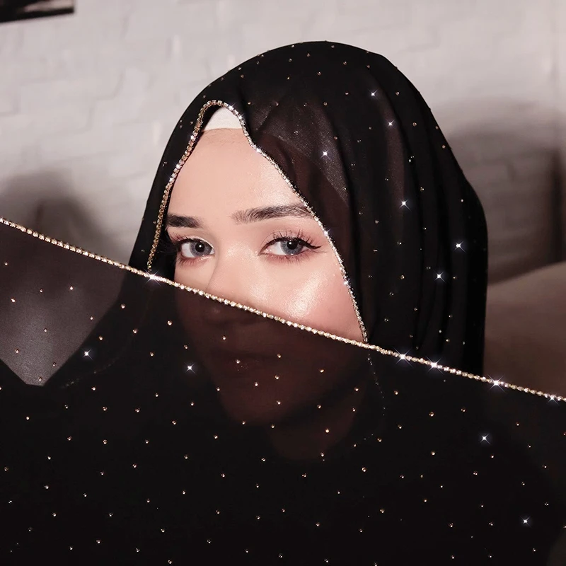 

25color Rhinestone Chain Chiffon Headscarf,Semua Musim,Breathable And Not Stuffy,70x170cm Long Scarf Muslim Fashion Hijabs