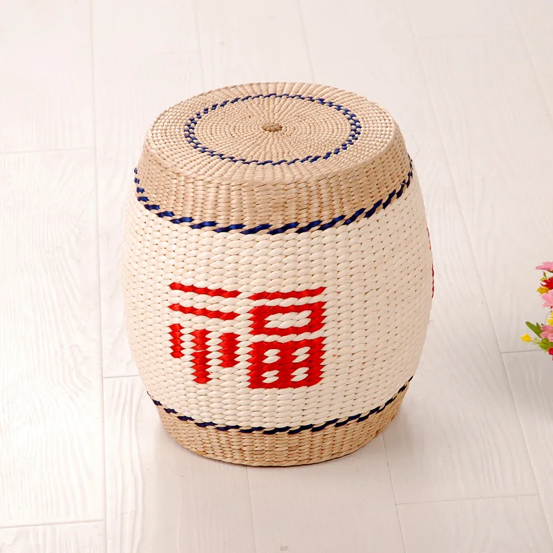 Simple Handmade Small Stool Fashion round Shoe Bench Creative Grass Woven Ottoman Multi-Functional