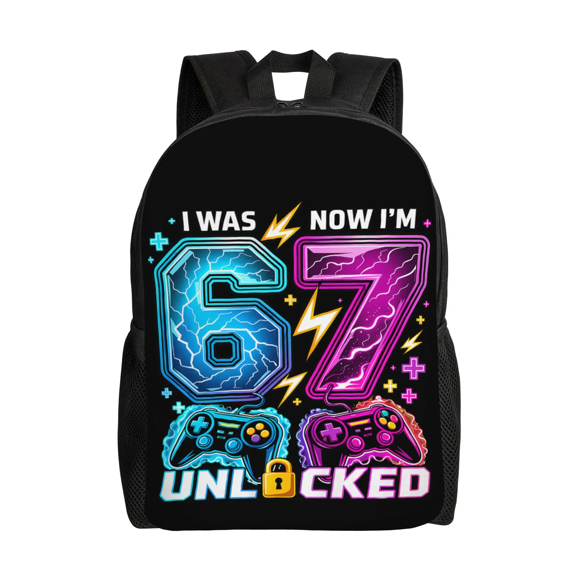 I was 6 Now I’m 7 Gamer Boy 7th Birthday Backpack  Men Polyester Cycling Backpacks Pattern Kawaii School Bags Rucksack