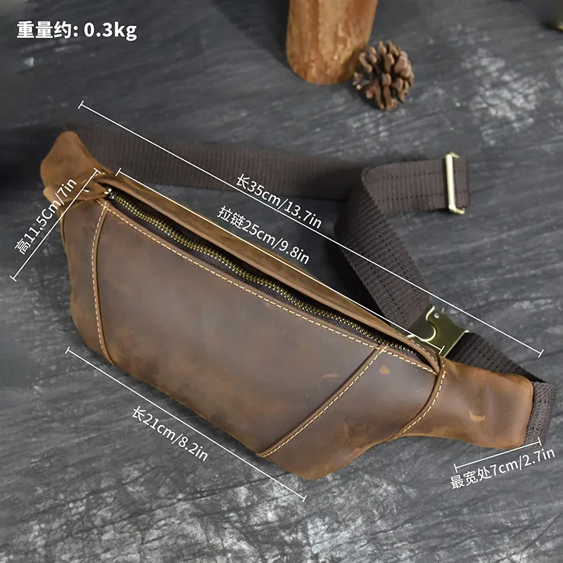 Crazy Horse Leather Men's Fanny Bag Genuine Leather Cross Bag Outdoor Chest Bag Mobile Phone Pouch