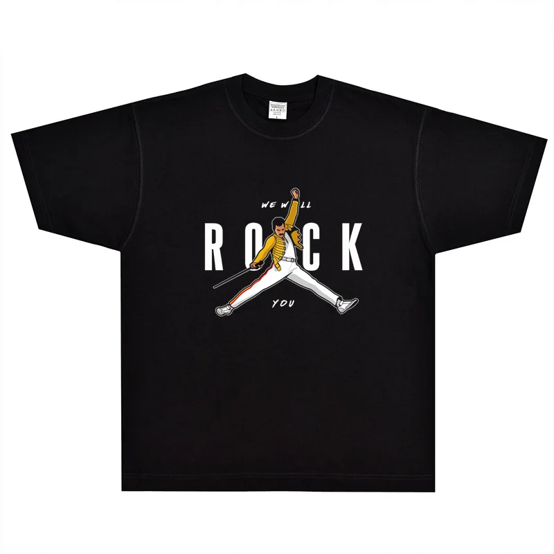 

New Arrival Queen Tee Freddie Cartoon Uncle Tooth Americana Band Street Print Loose Round Neck Tee Y2K Hip Hop Tops