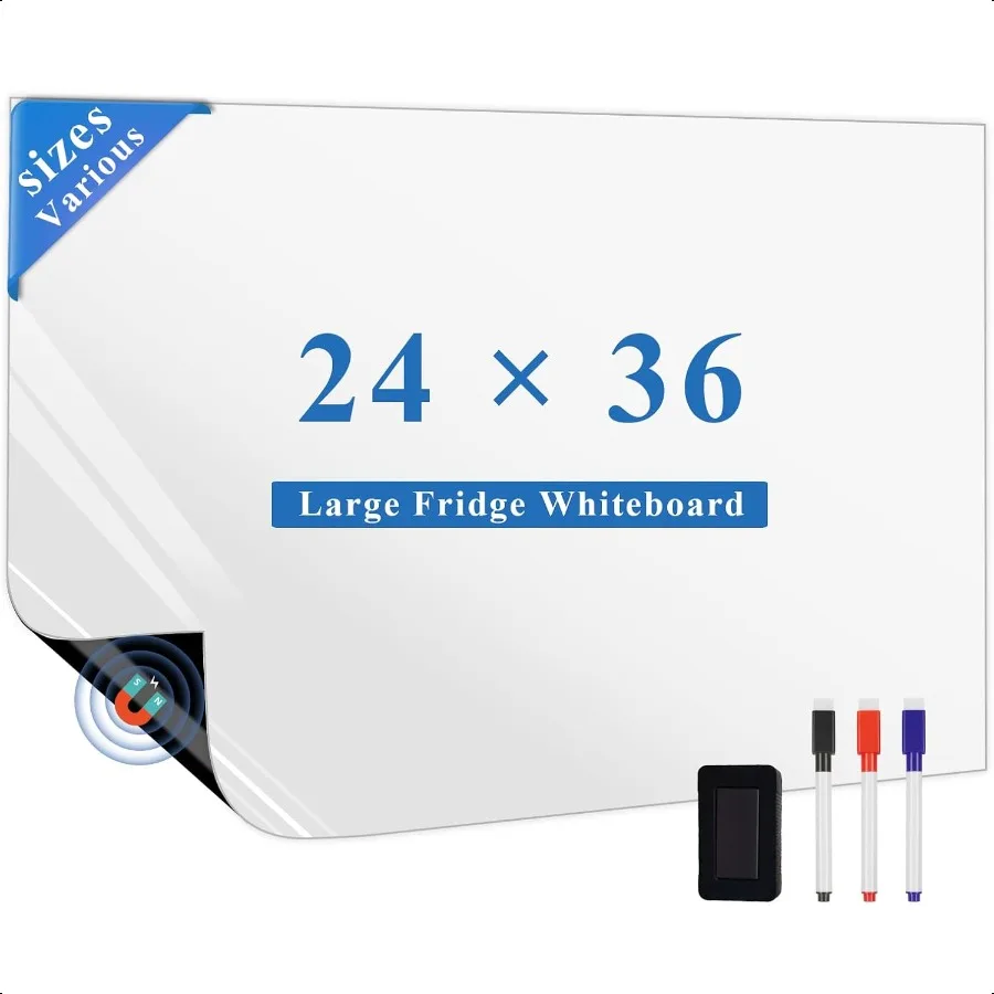 

Magnetic Fridge White Board Paper 24 x 36 Large Dry Erase Board Sheet for Organizer and Kitchen Refrigerator Whiteboard for Fa