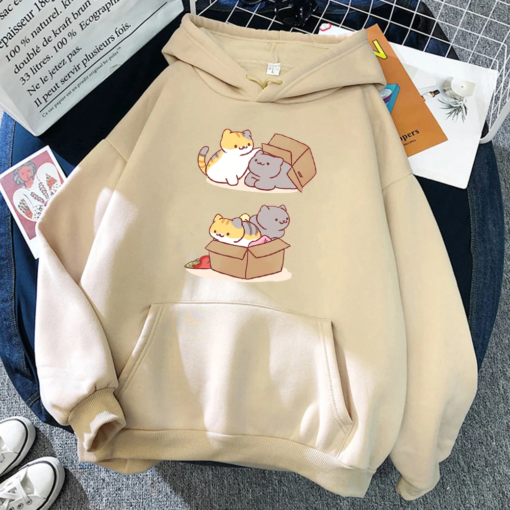 

Two Cute Cats Playing Hide And Seek In Cartons Printed Male Hoodies Fashion Autumn Sweatshirt Vintage Simple Casual Male Hoody