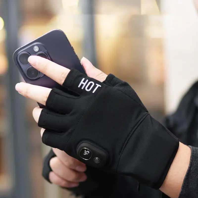 Rechargeable Heated Gloves Heated Motorcycle Fingerless Gloves 3 Temperature Settings Heated Mittens for Cold Weather