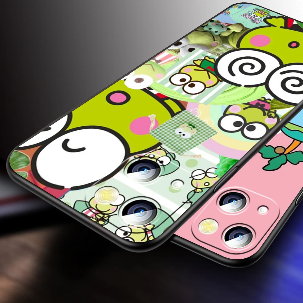 Sanrio Kero Kero Keropi For iPhone 15 14 13 12 11 XS XR X 8 7 SE Pro Max Plus Mini Black Funda Phone Case