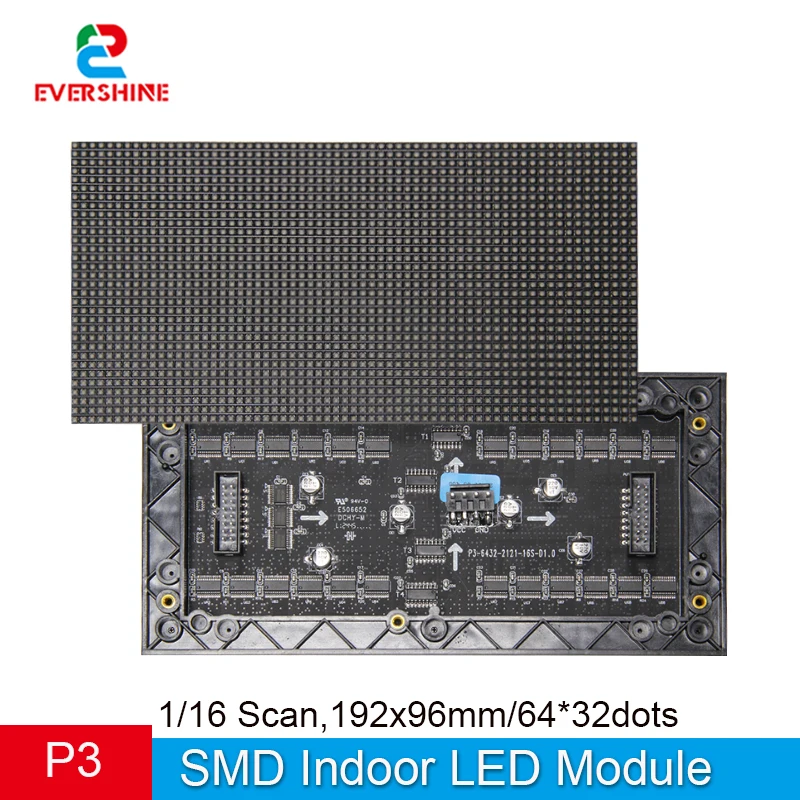 RGB Full Color Indoor LED Matrix Panel P3 192*96mm 3mm Pitch SMD2121 64x32pixels for Pinball DMD Advertising Display