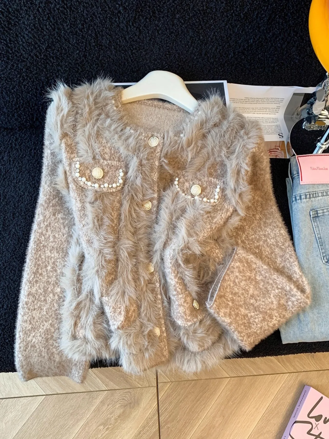 

Зимнее женское вязаное меховое пальто с ромбовидным воротником, маленькое Fraance Sle, повседневное, с высокой талией, прямое длинное пальто-труба