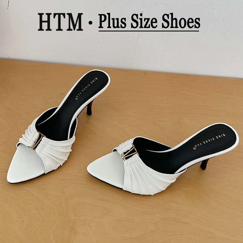 

Brand Designer Women's High Heels 6CM Anti slip Slippers Pointed Leather Women's Shoes Brown Black Sexy Slippers Pumps Sandals
