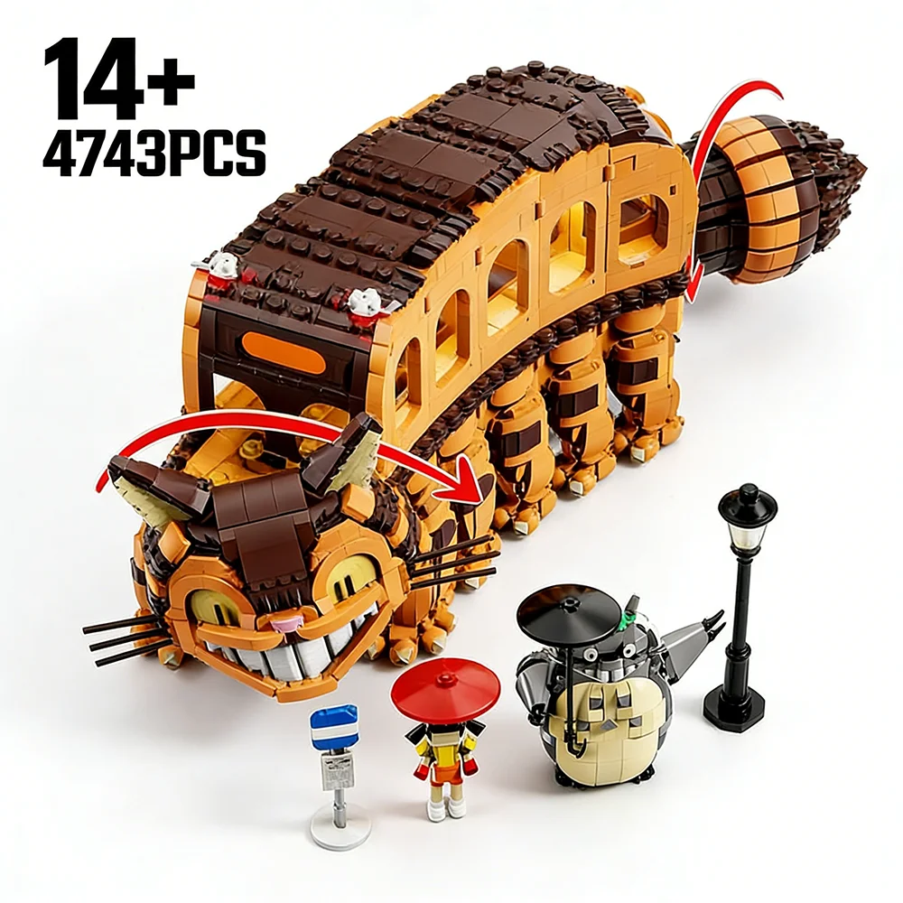 4743PCS Cat Car Building Block Set  Animal Toy Model Collectible Assembly Gift for Kids Friend Hayao Miyazaki Anime Fans