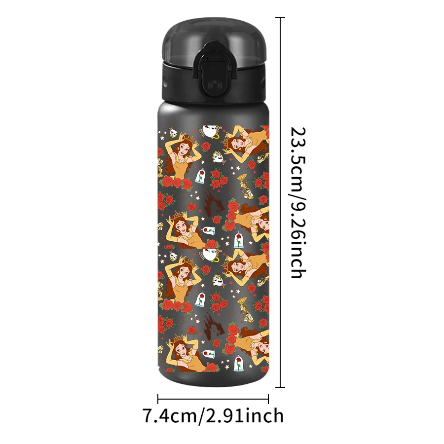 1 Stück Disney, Belle, 26 Unzen Kunststoff-Wasserflasche mit Rosenmuster, Outdoor-Sport-Wasserbecher, Geburtstags-/Schulgeschenk