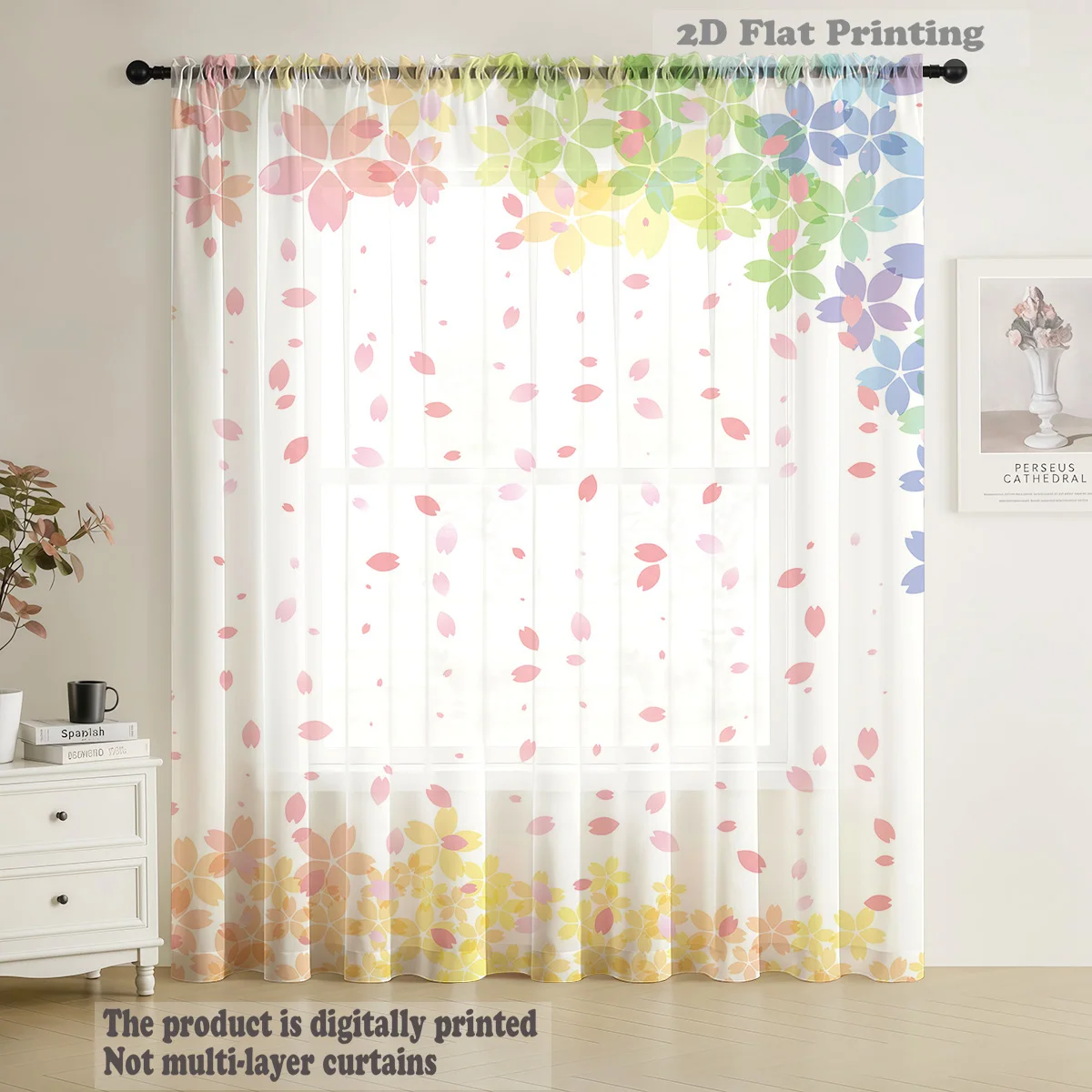 Colorful Cherry Blossom Window Curtain Spring Vitality Cute Element Pole Insert Window Curtain Decorative Screen Curtain