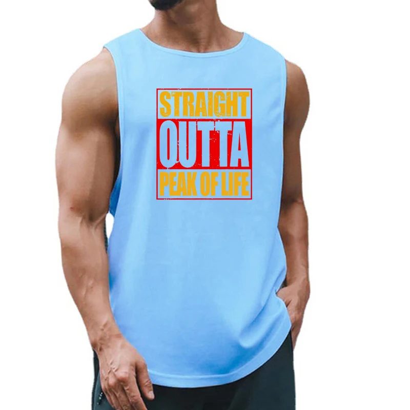 Summer Straight Outta Peak of Life Sports Tank Top Mens Gym Clothing Quick Dry Loose Bodybuilding Sleeveless Shirts Fitness Vest