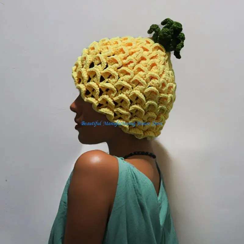 E56A Novelty Fruit Theme Brimless Hat Hand Crochet Winter Skull Hat For Women Teens 2000s Styles Headwear Fashion Head Accessory