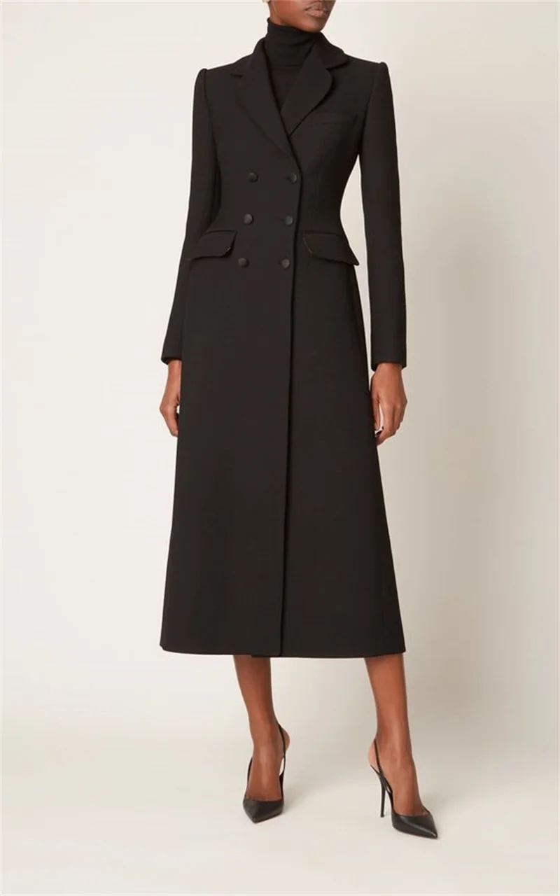 Manteau long en cachemire noir pour femme, blazer imbibé de laine, veste, longueur de rinçage, robe de Rhd'affaires formelle, sur mesure