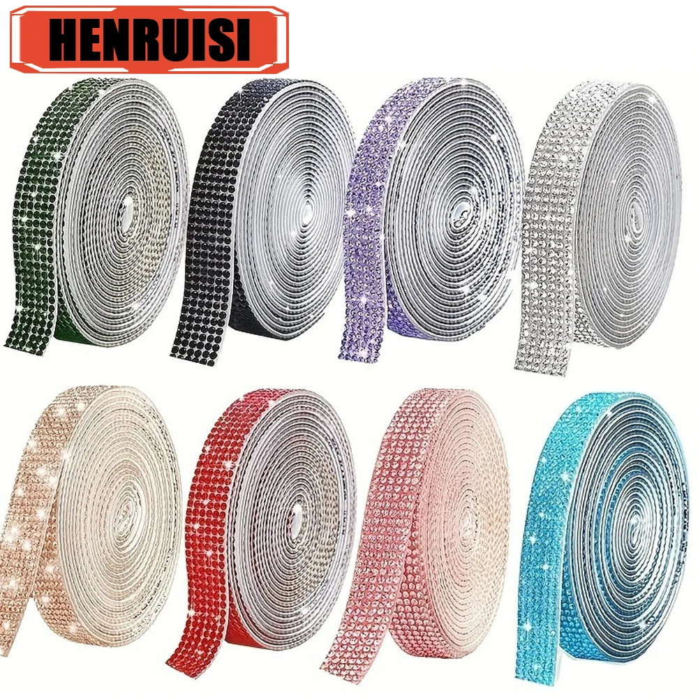 حجر الراين بريق كريستال ملصق الراتنج الشريط الذاتي الماس حجر الراين لفة الشريط Diy جدار نقل الشريط