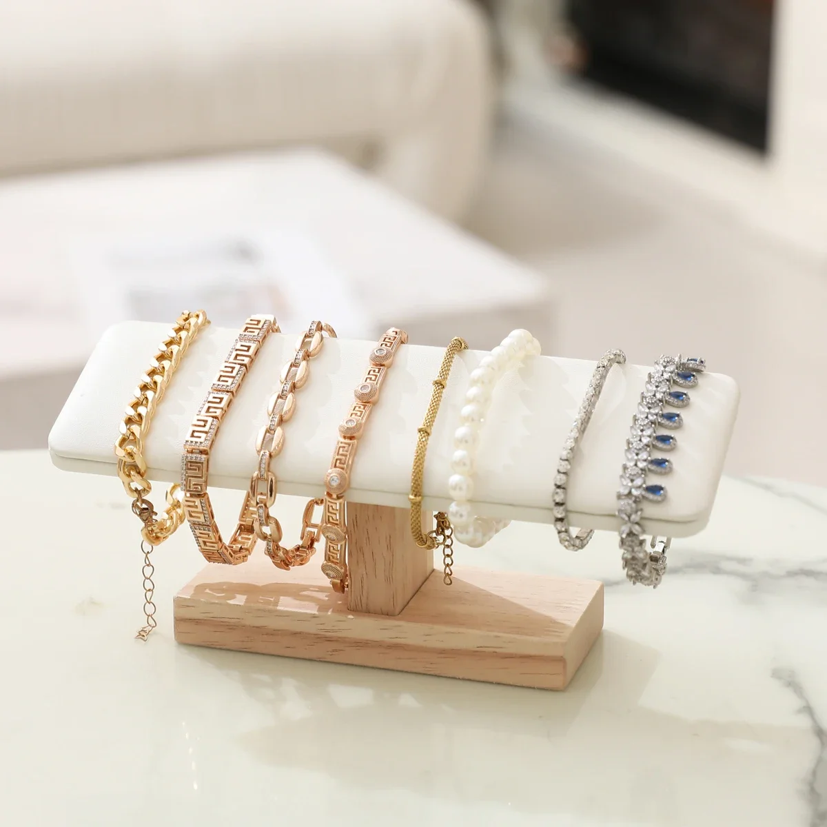 

1 шт. деревянная основа Т-образная искусственная кожа/бархатный браслет стеллаж для выставки товаров браслет часы повязка для волос подставка для хранения ювелирных изделий держатель-органайзер