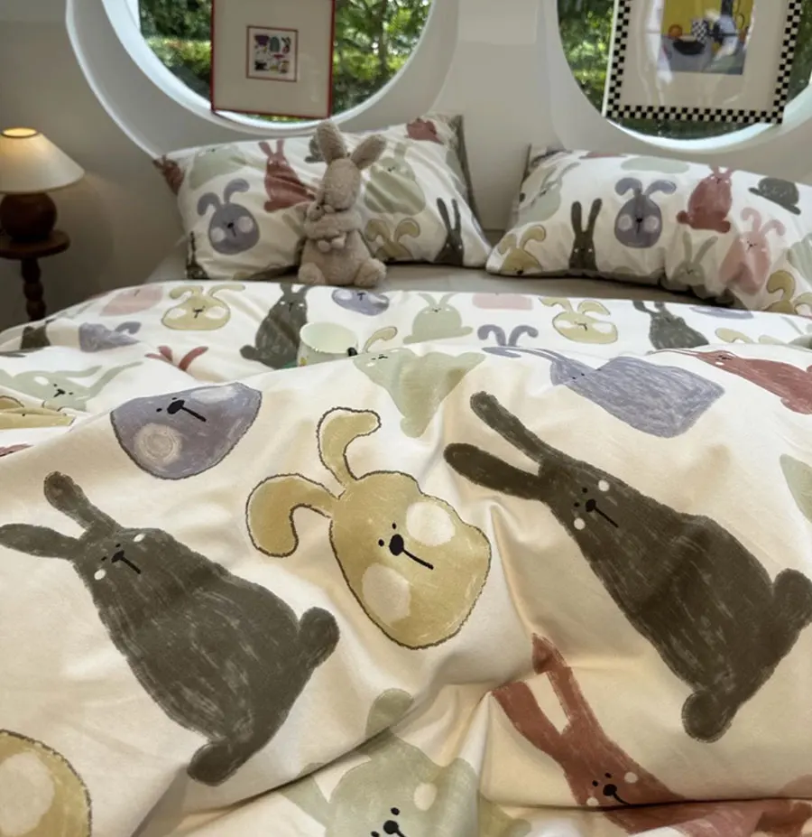 Cute cartoon rabbit bedding set kid teen,twin full queen king lovely bunny cotton home textile bed sheet pillow case quilt cover