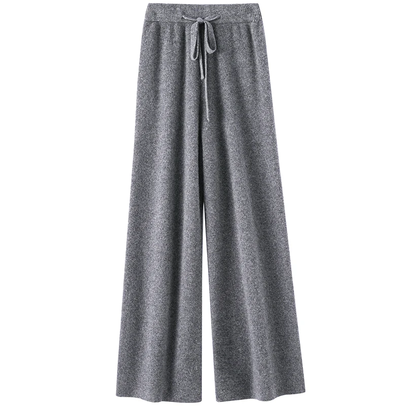 Pantalones de lana tejidos para mujer, pantalón largo informal de pierna ancha y cintura alta, corte recto, holgado, otoño e invierno