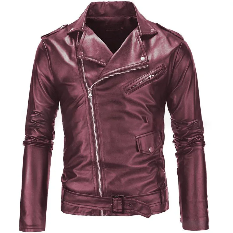 Stylish slim High quality men\'s leather jacket Trend lapel diagonal zipper classic motorcycle leather jacket Faux leather jacket