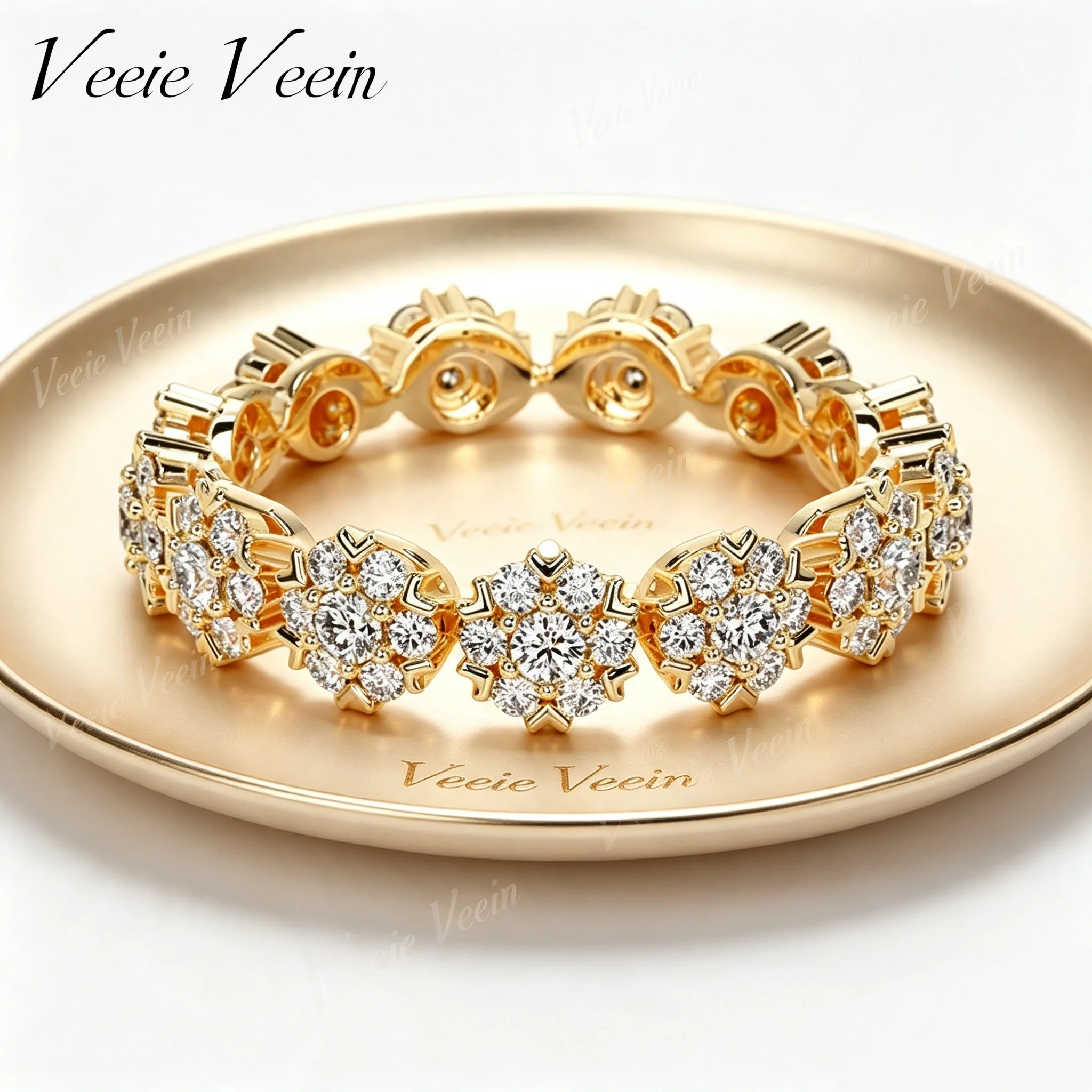 Veeie Veein Jewelry Designable Stackable Eternity Band Ring Full Paved Moissanite Ring S925 Sterling Silver With 18k Gold