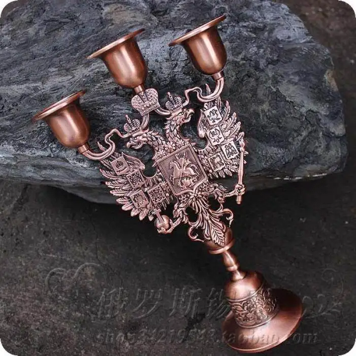 

Russian Double-headed Eagle European Retro Classic Metal Ornament, Candle Light Dinner Candle, Three-headed Wax Table