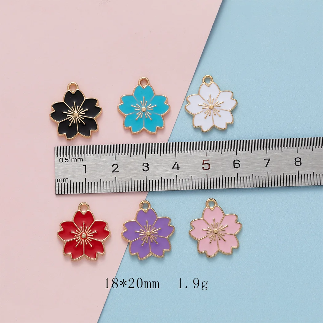 10PCS New DIY jewelry accessories, alloy drip oil cherry blossom pendant accessories, earrings, hair accessories, mobile phone p
