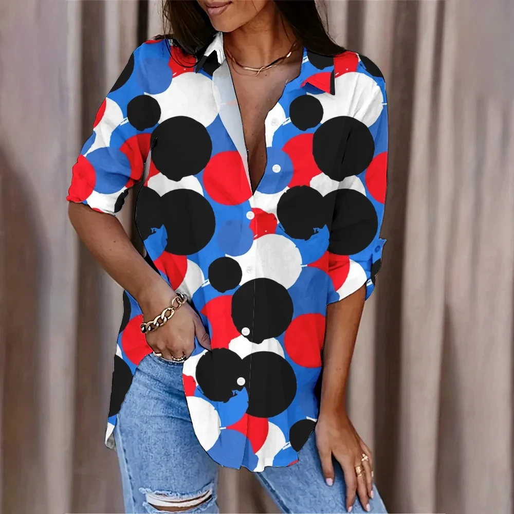 Bohemian Interesting Round Geometric Print Fashionable Blouse For Spring And Autumn Women Clothing Streetwear Casual Tops Shirts